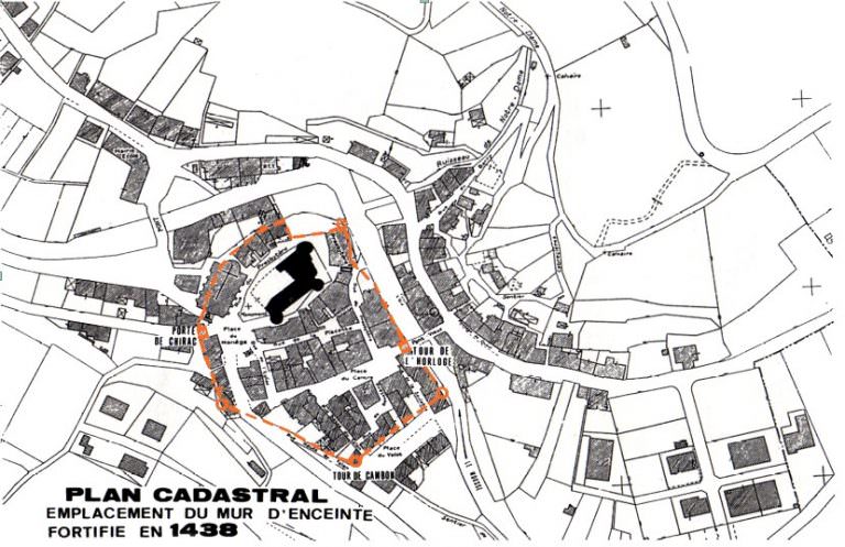 Coupiac plan cadastral mur enceinte fortifié