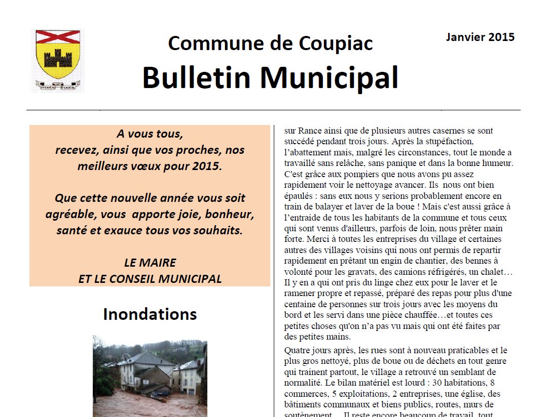 Coupiac bulletin municipal janvier 2015