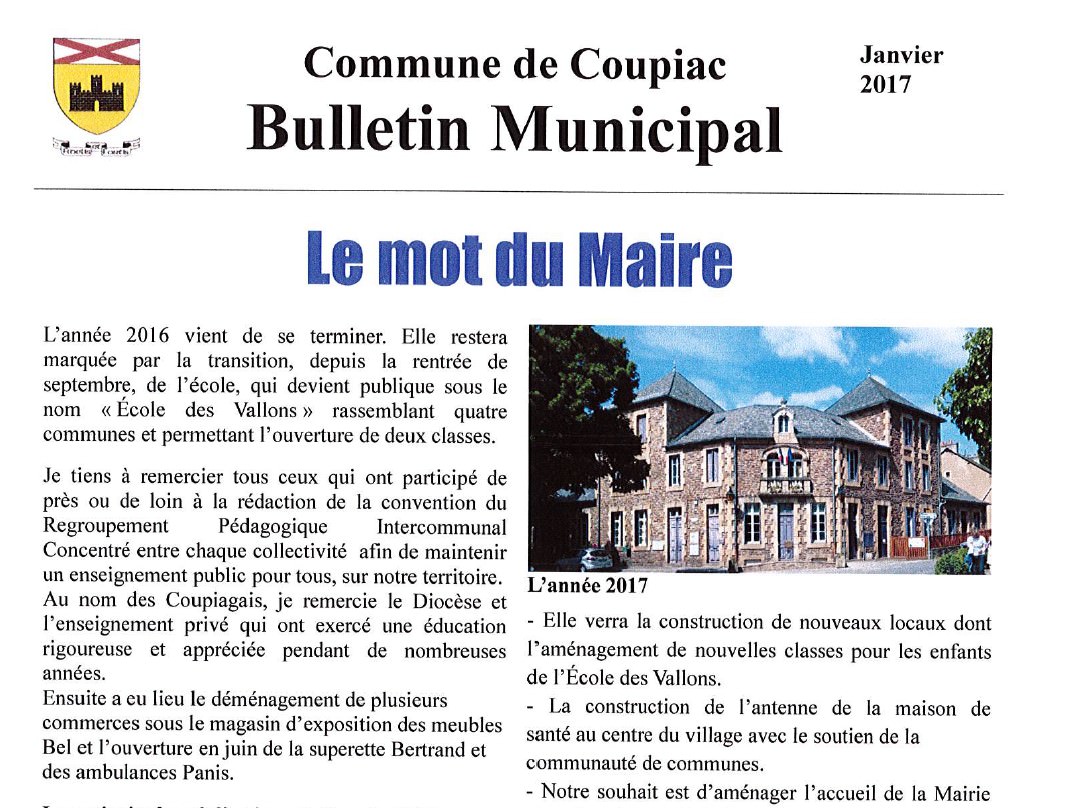 Coupiac bulletin municipal janvier 2017