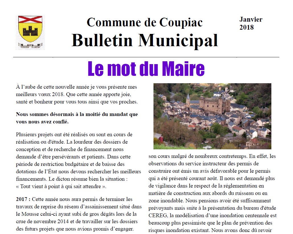 Coupiac bulletin municipal janvier 2018