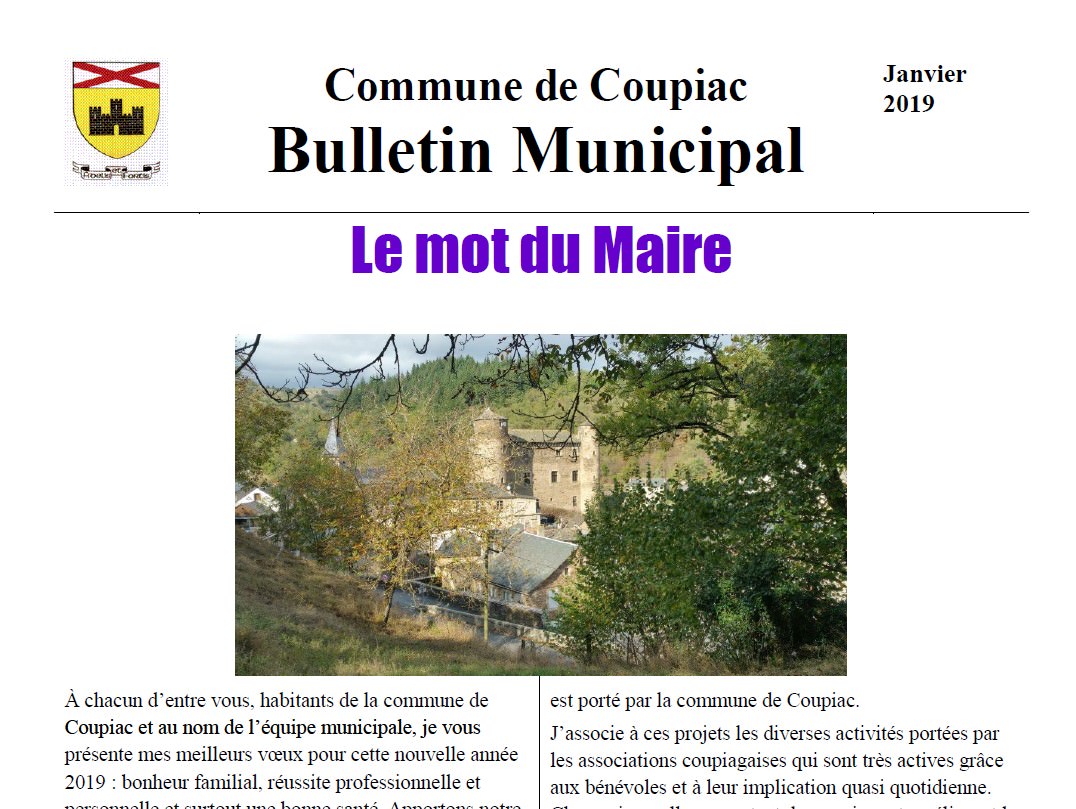 Coupiac bulletin municipal janvier 2019